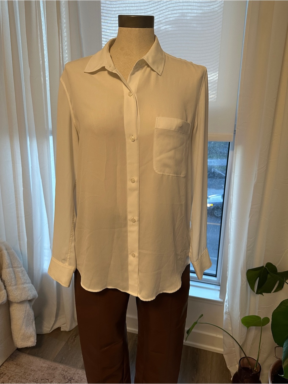 Sunday Best Cream Button-Up Top with Contrasting Label